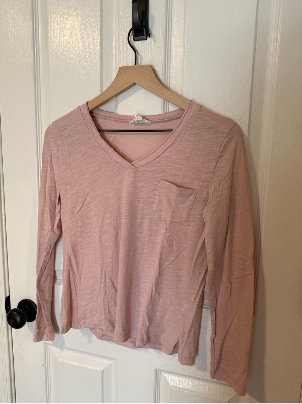 CASLON Women's Long-Sleeve V-Neck Pocket Top - Dusty Pink